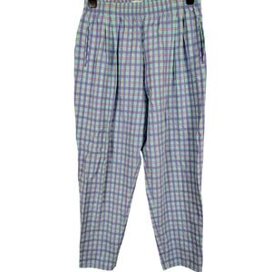 Koret Francisca Womens XL Plaid Pants Purple Green Cotton Blend Retro Grannycore